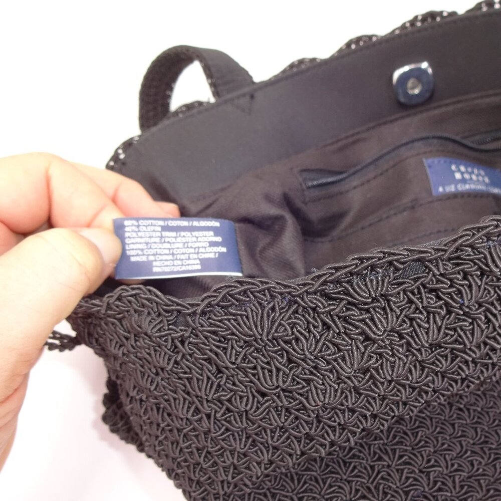 Liz Claiborne Crazy Horse Black Woven Crochet Purse Shoulder Bag Handbag Tote - Picture 11 of 11